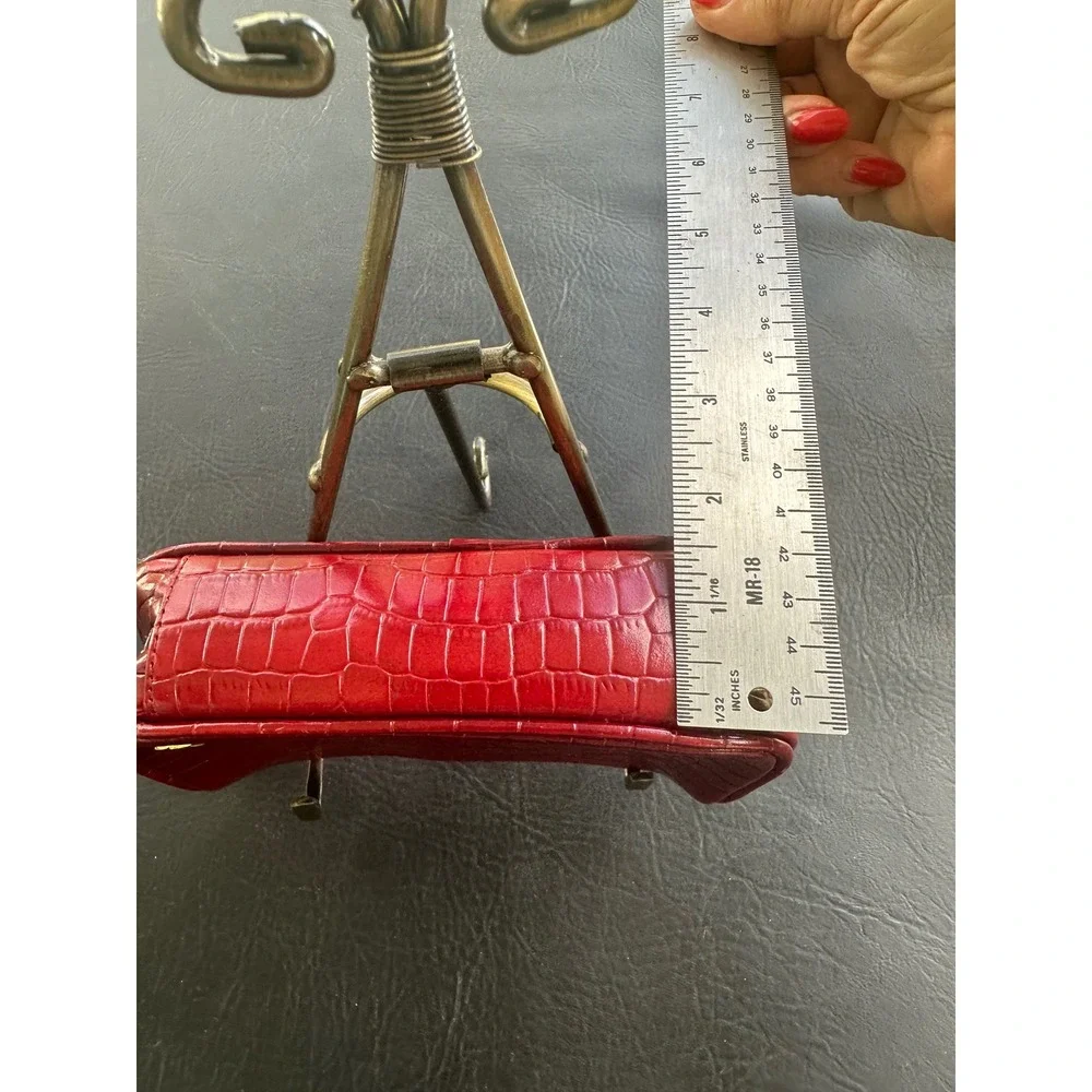 Etienne Aigner Red Croc Embossed Small Cosmetic Pouch Zip Clutch bag EUC
